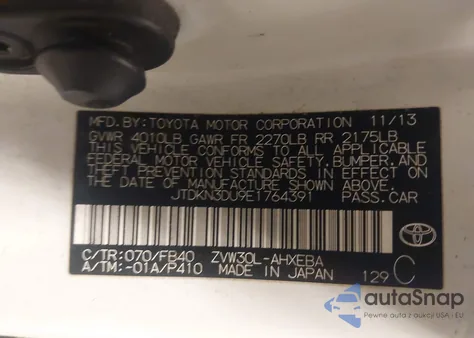 2014 Toyota Prius Two из США, поврежденный, VIN JTDKN3DU9E1764391